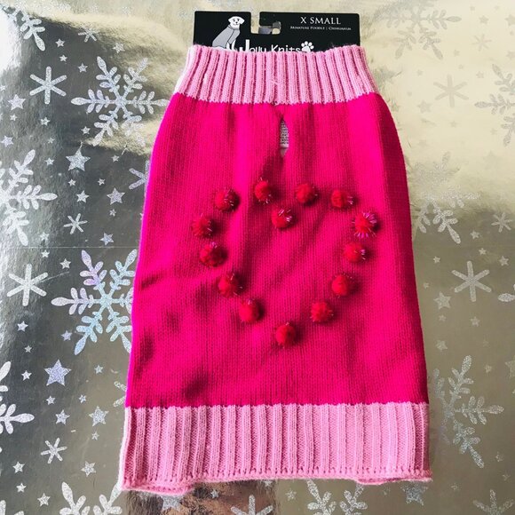 Jolly knits Dog Pink heart  Sweater Size : XS - Picture 5 of 7